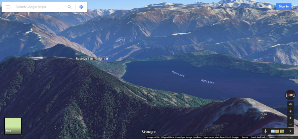 Another angle of the mountain with a lake via google maps