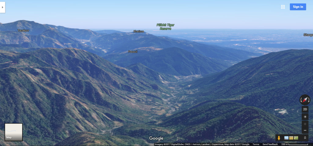 Picture of Landscape from Nainital, taken via google maps in 3D to highlight terrain data.